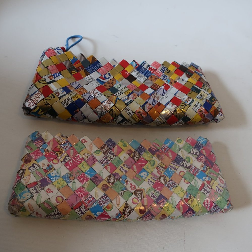 NAHUI OLLIN LOT OF 2 RECYCLED PAPER ZIP CLUTCH BAG